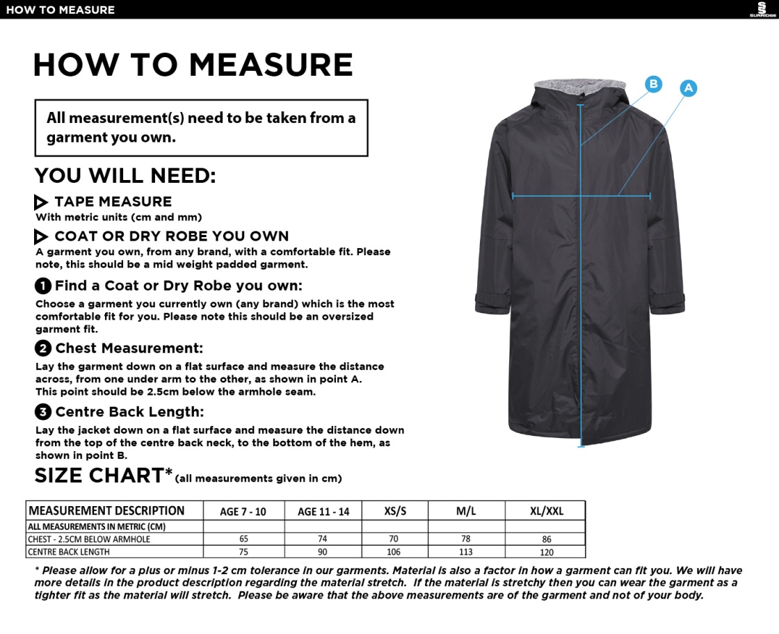 Bournemouth CC FLEECE ROBE - Size Guide