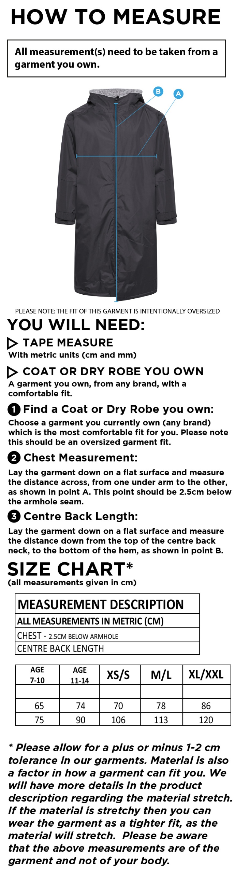 Bournemouth CC FLEECE ROBE - Size Guide