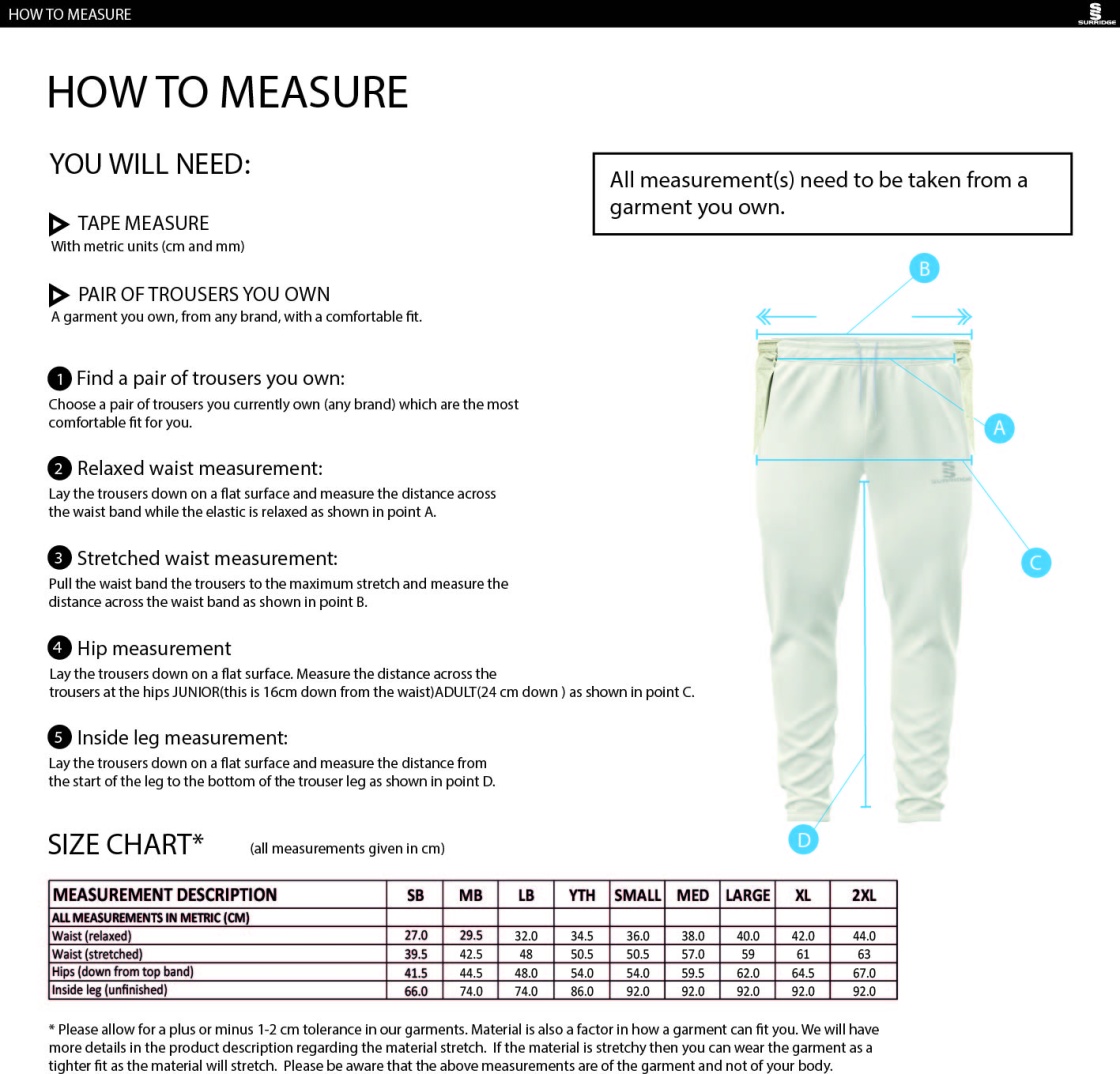 Bournemouth CC Blade Playing Pant - Size Guide